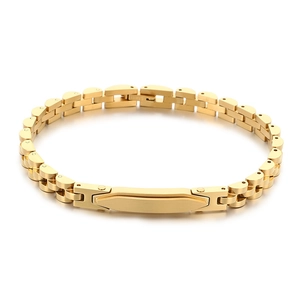 Minimalist gold stainless steel strap bracelet with smooth ID tag for men and women