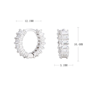 Measurement of S925 silver hoop earrings with baguette-cut cubic zirconia stones