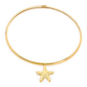 Fashionable 18K gold plated choker necklace with detailed starfish pendant on white background