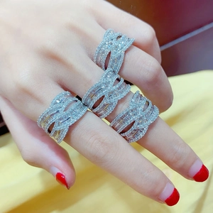 Luxury crisscross multilayer wide band rings for women with micro-pave zirconia crystals