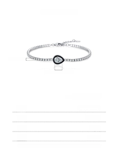 Detail view of 925 sterling silver tennis bracelet with black enamel water drop charms