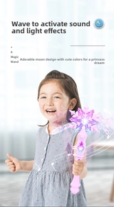 Girl playing with pink princess wand featuring LED light, sound and snowflake design