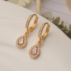 Fashion Water Drop Dangle Earrings Copper Micro Paved Zircon Huggie Hoops Elegant Luxury Jewelry For Women
