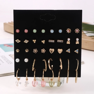 Set of 20 pairs of assorted alloy stud earrings in various colorful cartoon and geometric designs