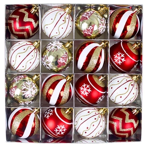 Détails de 16 boules de Noël rouges, blanches et dorées avec des paillettes et motifs