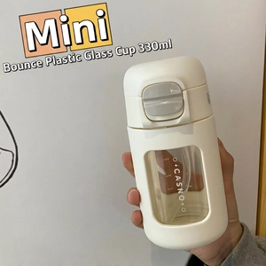 Portable Glass Water Bottle With Straw And Bounce Lid Leakproof Heat Resistant Borosilicate Glass Drinkware For Office