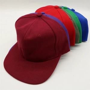 Detailed view of multi-color flat brim hip-hop caps in stacked arrangement on white background
