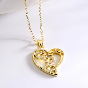 18K gold plated heart pendant necklace with micro-pave zircons and LOVE lettering detail