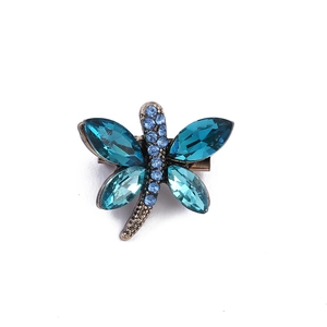 Exquisite blue dragonfly brooch with crystals and rhinestones in vintage alloy setting