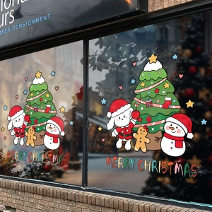 Christmas window decals with Santa, snowman and Merry Christmas text for glass decor