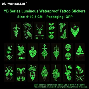 Leuchtende wasserfeste Tattoo-Aufkleber mit Totenkopf-, Vogel- und Blumenmustern