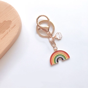 Cute rainbow and smiling cloud keychain with gold lobster clasp for bags and keys