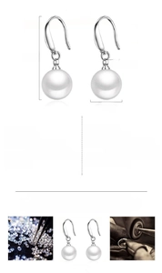 Detailed size specifications for white pearl drop earrings with 12mm diameter and copper base