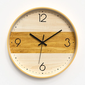 Minimalist 12 inch bamboo texture wall clock with Nordic wood grain design for living room
