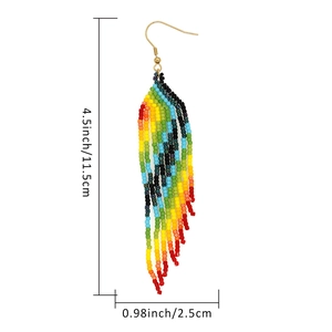 Colorful beaded tassel earrings with bohemian gradient fringe and 4.5 inch size scale