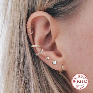 925 Sterling Silver minimalist earring set with mini studs, hoops, and ear cuffs