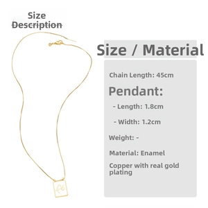 Detailed size chart showing 45cm chain length and 1.8x1.2cm square cross pendant