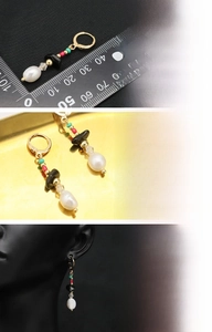 Size comparison and 18K gold plated vintage earrings with baroque pearls and black onyx