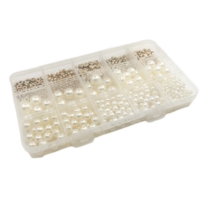 15-compartment jewelry kit with 720 assorted white pearls and gold star beads