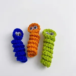 Three-piece Worry Worms set with blue orange and green crochet plush toys for gifts