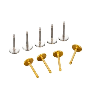 Titanium steel ear stud flat base screw back posts in gold and silver set of nine