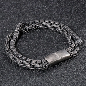 Retro industrial style dual-layer titanium steel bracelet with square chain links
