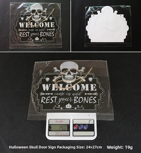 Halloween welcome rest your bones skull door sign 24x27cm hanging decoration