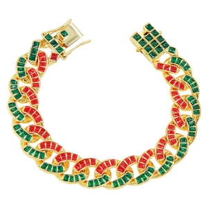 Men's Hip Hop Alloy Cuban Link Bracelet Colorful Enamel Rhinestone Inlaid Wide Chain Bracelet Street Style Jewelry Gift