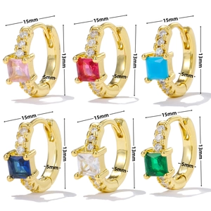 Detailed size guide showing 13mm height and 15mm width for multi-color cubic zirconia earrings