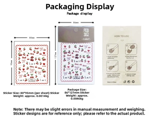 Detailed packaging of cherry bow nail stickers with size specs and usage instructions