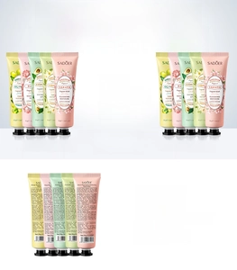 Detail van de nieuwe SADOER fruit handcrème verpakking en 30g tubes voor diverse geuren