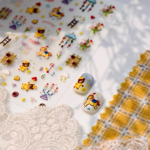 Cute Japanese cartoon nail art stickers featuring bears and horses for DIY manicure design