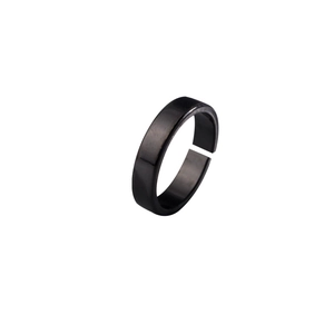 Minimalist black matte stainless steel open ring for men with an adjustable smooth band