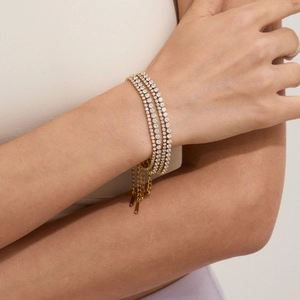 Three-piece gold plated stainless steel tennis bracelets with cubic zirconia for women