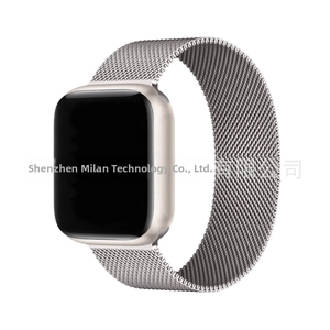 Detail view of silver Milanese loop metal strap for Apple Watch with a 2.5D curved screen