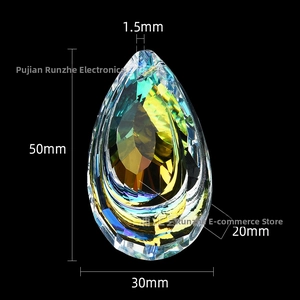 Detailed view of faceted crystal droplet with AB coating showing 50mm height measurement