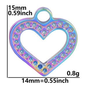 Rainbow plated heart pendant with rhinestones measuring 15mm by 14mm in size