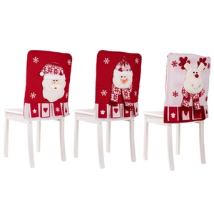 Christmas chair covers featuring Santa, Snowman, and Reindeer designs for holiday dining decor
