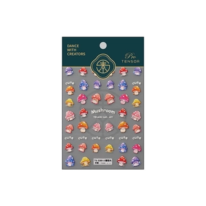 3D relief nail stickers featuring cute cartoon mushroom patterns and letters