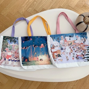 Sacs cabas en toile avec poignées colorées et illustrations de dessins animés