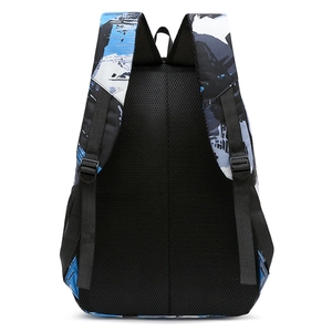 Three-piece school backpack set featuring a blue camouflage print and breathable mesh straps