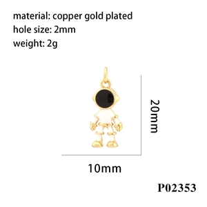 Detail of copper gold plated astronaut pendant with colorful cubic zirconia and dimensions