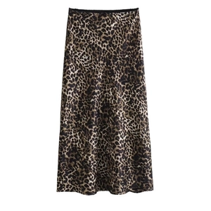 Dames Luipaardprint Satijnen Maxi Rok Hoge Taille A-Lijn Satijnachtig Polyester Lange Rok Streetwear Mode Sexy