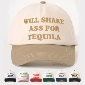 Will Shake Ass For Tequila Embroidered Baseball Cap Contrast Color Polyester Adjustable Sun Hat Retro Streetwear