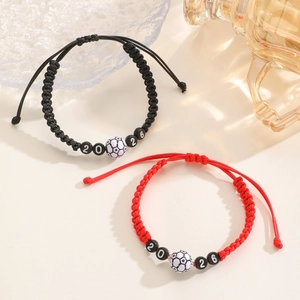 Adjustable braided soccer bracelets with 2026 beads for World Cup fans, red and black set