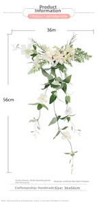 Detailed view of handmade white bridal floral hairpiece with 36x56cm dimensions