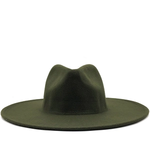 Dark green wide brim felt fedora hat with a classic teardrop crown for men and women
