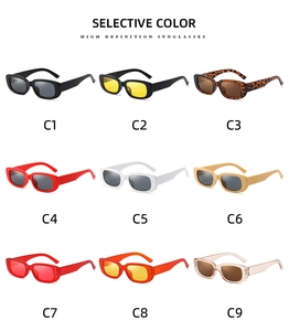 Nine color options for vintage square sunglasses shown in a selective color product grid