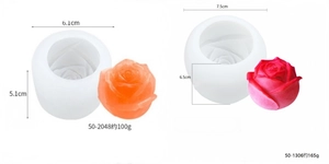 Detailed view of rose flower silicone molds for DIY candles and ice with dimensions
