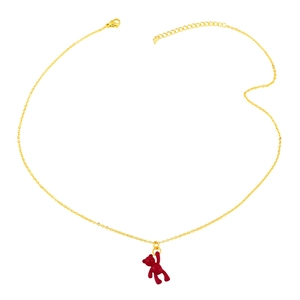 Minimalist gold chain necklace with cute red teddy bear pendant and adjustable clasp